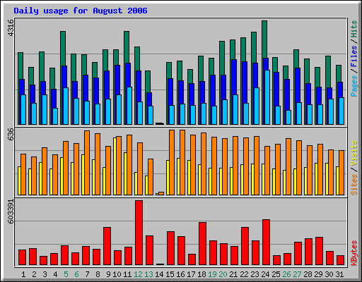 Daily usage for August 2006